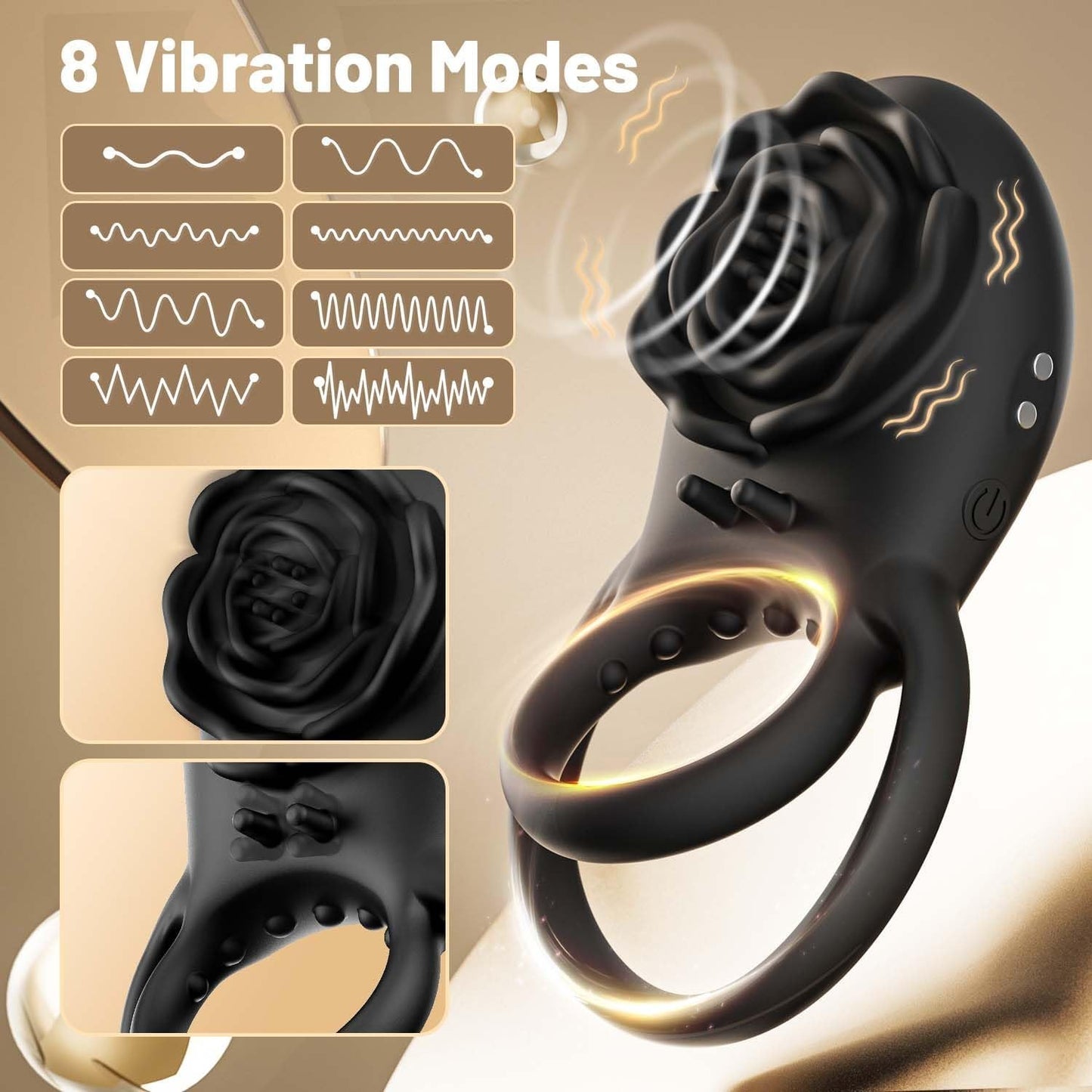 RoseRide - Vibrierender Penisring aus Silikon mit Klitorisvibrator in Rose für das Vergnügen zu zweit